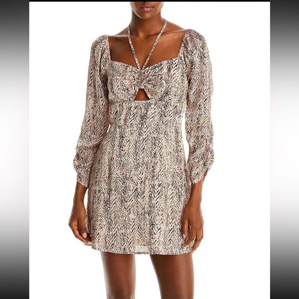 NWTs Aqua Brown Multi Animal Print Keyhole Mini Dress Size Large